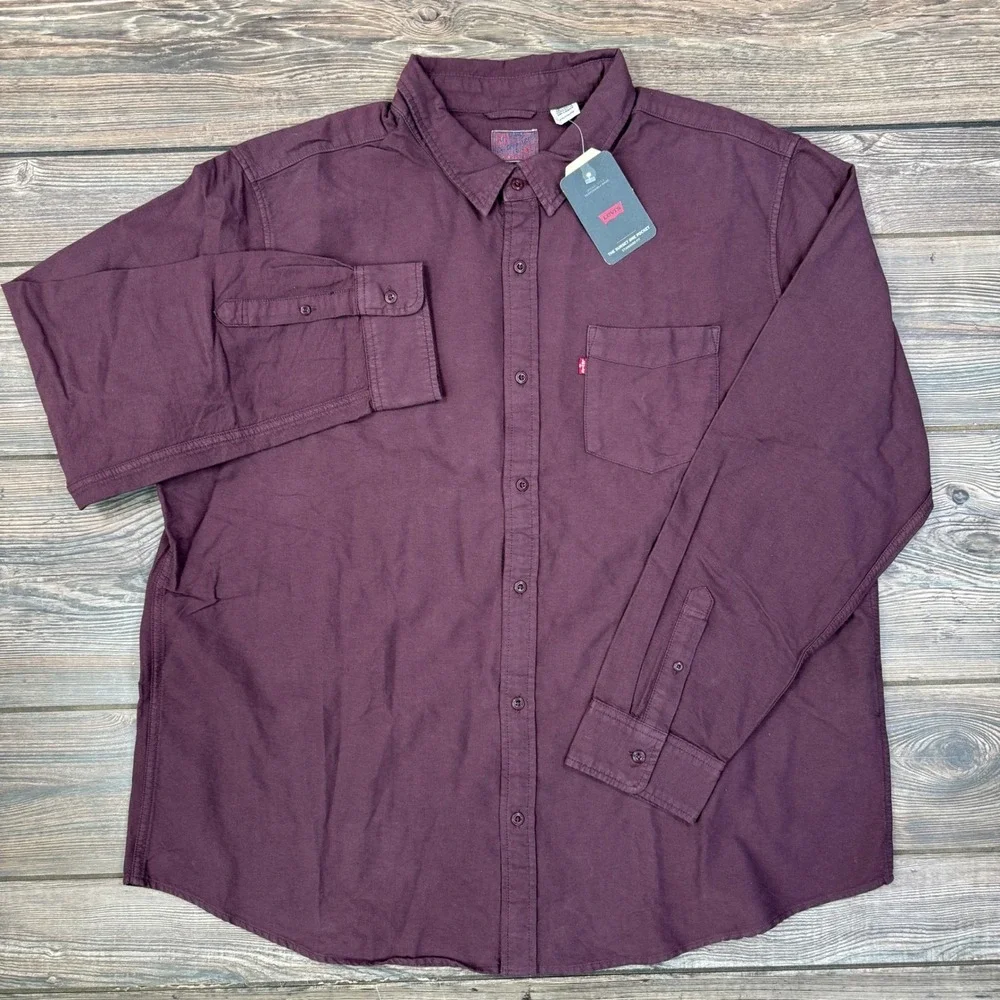 Levi's Mens Size XXL Sunset One Pocket Shirt Plum Burgundy Garment Dyed New
